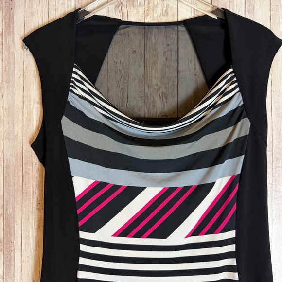 Joseph Ribkoff Contrast Multicolor Mesh Back Sleeveless Sheath Dress - Picture 3 of 7